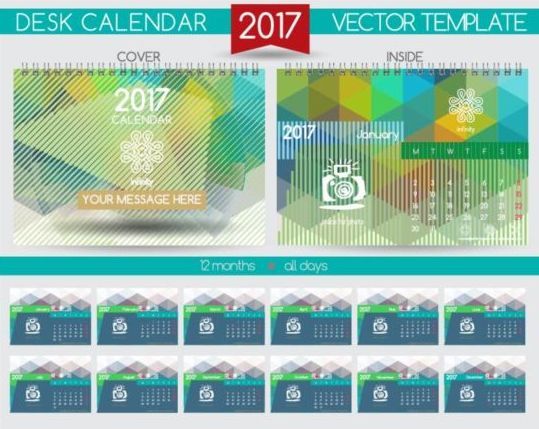 Retro desk calendar 2017 vector template 02