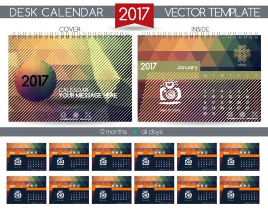 Retro desk calendar 2017 vector template 03