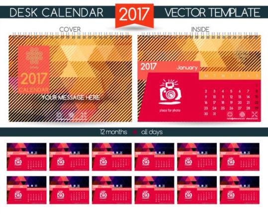 Retro desk calendar 2017 vector template 04