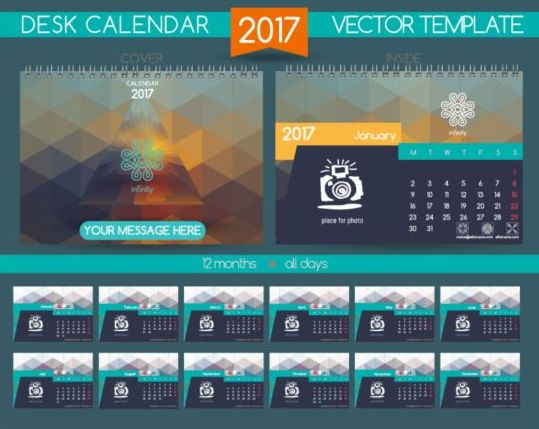 Retro desk calendar 2017 vector template 05