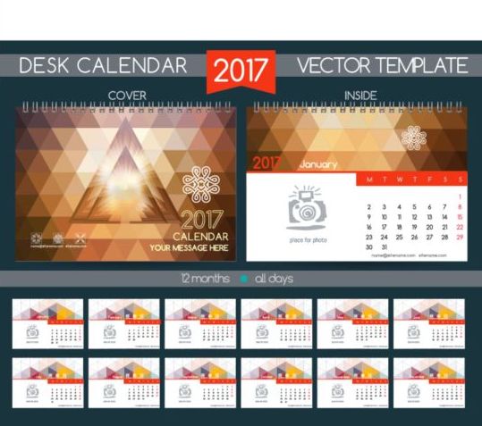 Retro desk calendar 2017 vector template 06