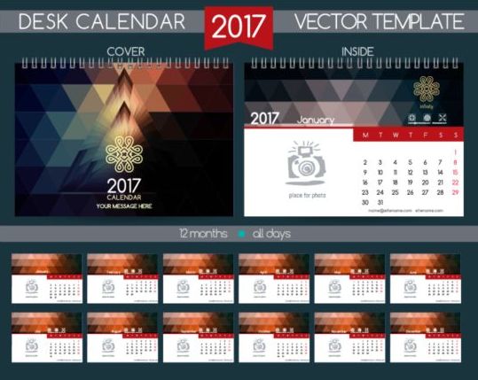 Retro desk calendar 2017 vector template 07