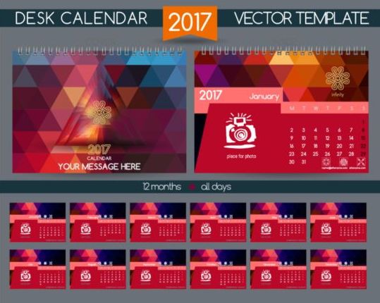 Retro desk calendar 2017 vector template 08