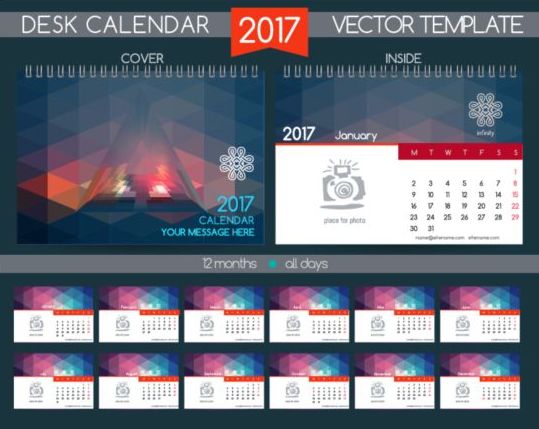 Retro desk calendar 2017 vector template 10
