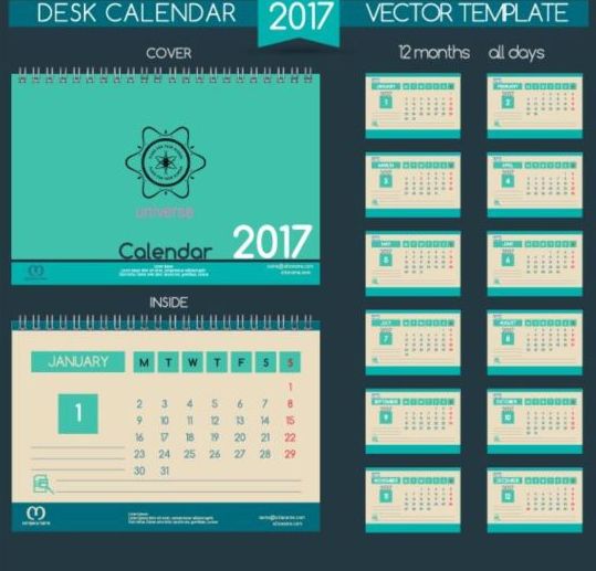 Retro desk calendar 2017 vector template 11