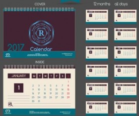 Retro desk calendar 2017 vector template 12