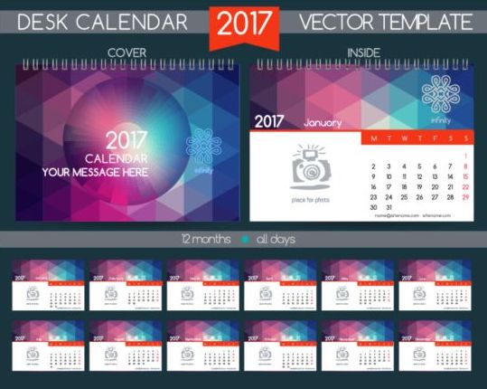Retro desk calendar 2017 vector template 15
