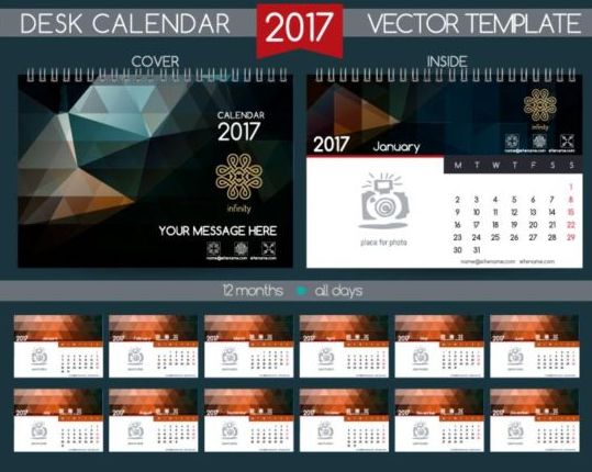 Retro desk calendar 2017 vector template 16