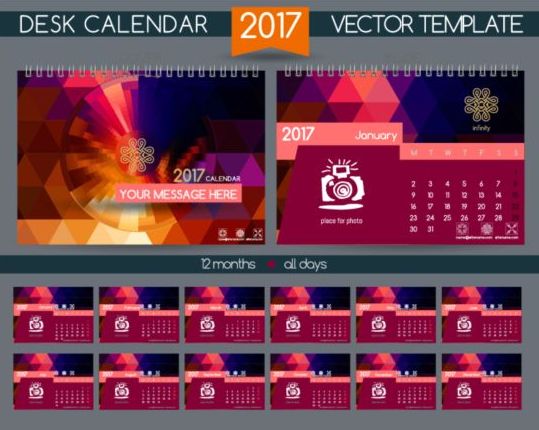 Retro desk calendar 2017 vector template 17