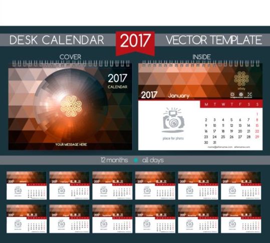 Retro desk calendar 2017 vector template 18