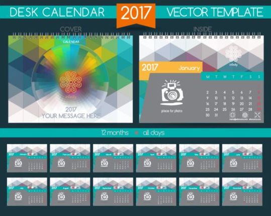 Retro desk calendar 2017 vector template 19