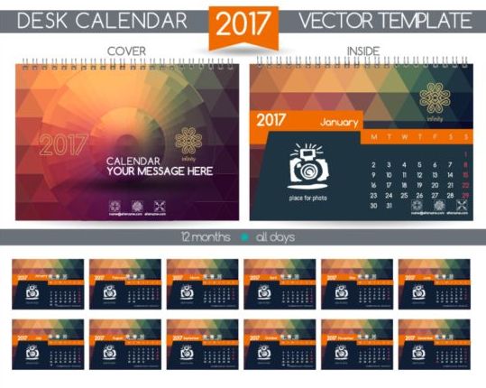 Retro desk calendar 2017 vector template 21