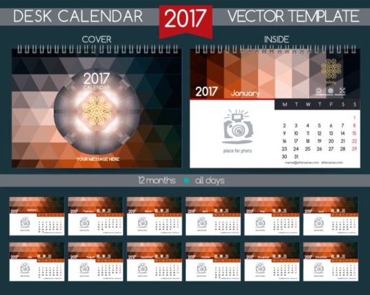 Retro desk calendar 2017 vector template 22