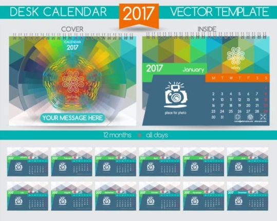 Retro desk calendar 2017 vector template 23