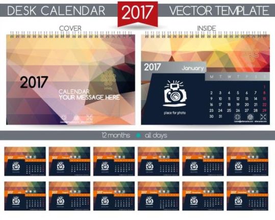 Retro desk calendar 2017 vector template 25