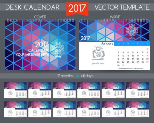 Retro desk calendar 2017 vector template 26