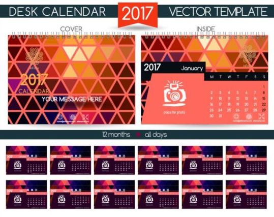 Retro desk calendar 2017 vector template 27