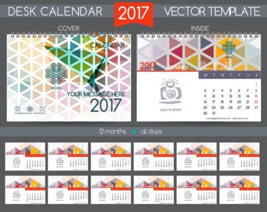 Retro desk calendar 2017 vector template 28