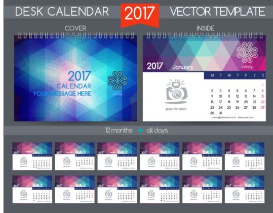 Retro desk calendar 2017 vector template 29