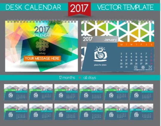 Retro desk calendar 2017 vector template 30