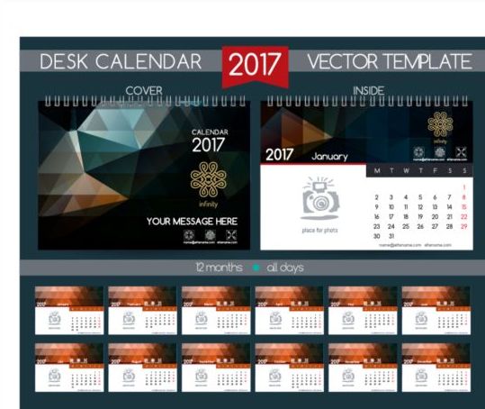 Retro desk calendar 2017 vector template 31