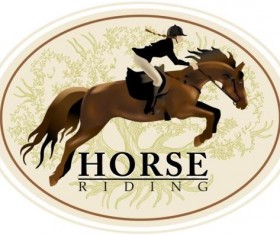 Retro horsewoman labels vector 01