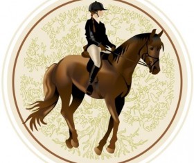 Retro horsewoman labels vector 02