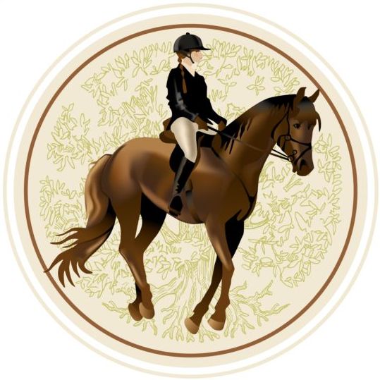 Retro horsewoman labels vector 02
