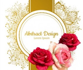 Rose with ornate golden card vector 01