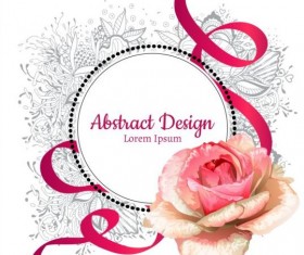 Roses with floral frame and ribbon vector material 01
