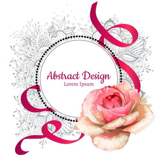 Roses with floral frame and ribbon vector material 01