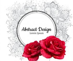 Roses with floral frame vector 01
