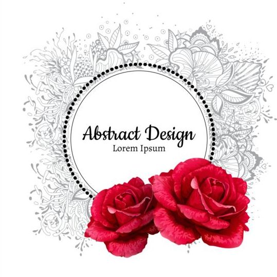 Roses with floral frame vector 01