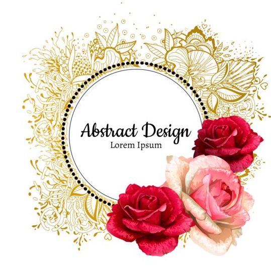 Roses with floral frame vector 03