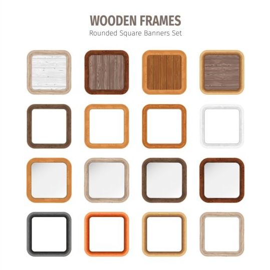 Rounded square wooden frames vector