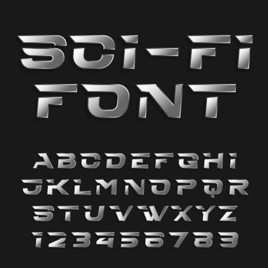 Sci-fi alphabet with number vectors