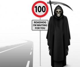 Scytheman with road signs vector 01