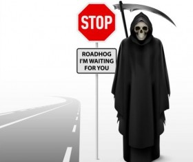 Scytheman with road signs vector 02