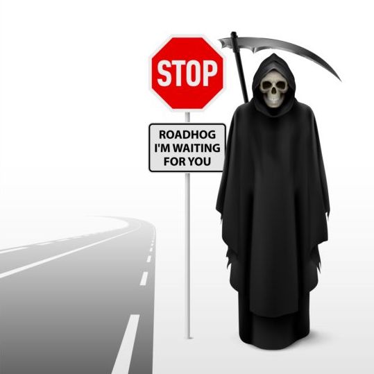 Scytheman with road signs vector 02