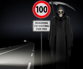 Scytheman with road signs vector 03