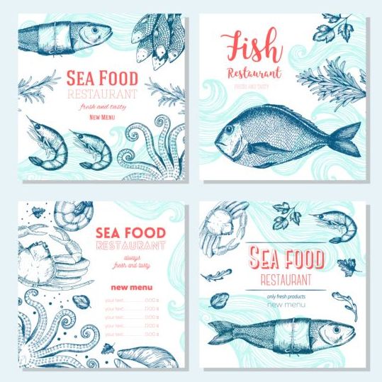 Sea food restaurant menu cover vector 01