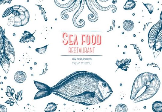 Sea food restaurant menu cover vector 02
