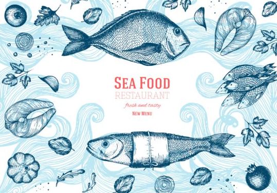 Sea food restaurant menu cover vector 03