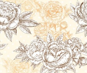 Seamless peonies pattern hand drawn vector 01