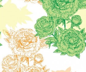 Seamless peonies pattern hand drawn vector 06