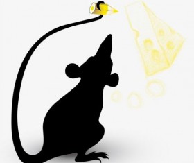 Silhouette mouse and cheese vector