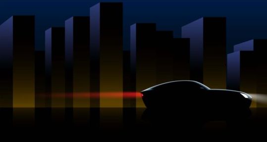 Sport car silhouetter with city skyscrapers vector