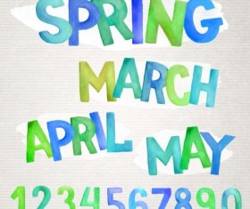 Spring watercolor alphabet with numbers vector