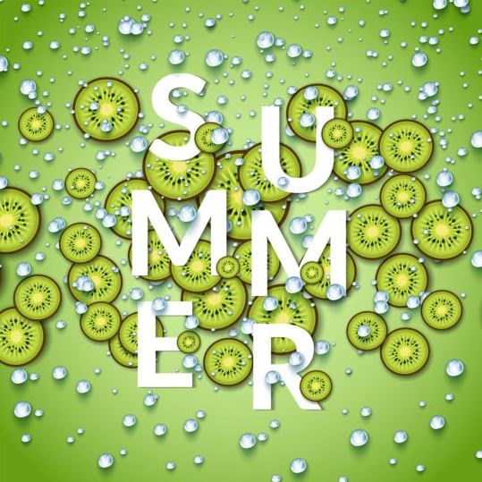Summer fizzy water background with kiwi slices vector 02
