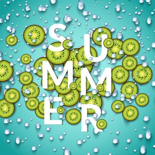 Summer fizzy water background with kiwi slices vector 03